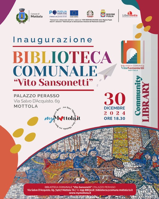 Cerimonia di inaugurazione della Biblioteca Comunale Vito Sansonetti di Mottola