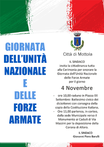  4 Novembre, giorno dell’Unità Nazionale e giornata delle Forze Armate