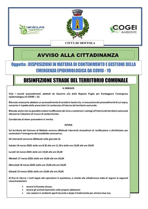 Avviso  disinfezione strade
