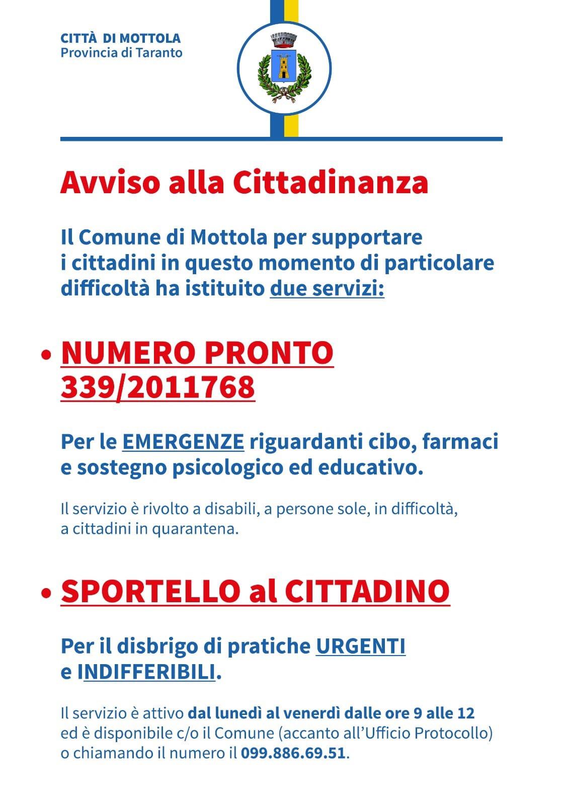 Numero pronto e sportello al cittadino
